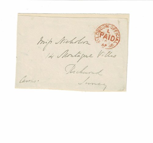 Image for Holograph Cover with the SIGNATURE of the Lord High Chancellor of Great Britain HUGH CAIRNS, 1ST EARL CAIRNS. Holograph Cover with the SIGNATURE of the Lord High Chancellor of Great Britain HUGH CAIRNS, 1ST EARL CAIRNS.