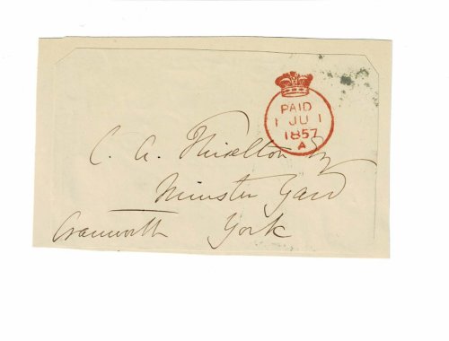 Image for Holograph Cover with the SIGNATURE of the Lord High Chancellor of Great Britain ROBERT ROLFE, 1ST BARON CRANWORTH. Holograph Cover with the SIGNATURE of the Lord High Chancellor of Great Britain ROBERT ROLFE, 1ST BARON CRANWORTH.