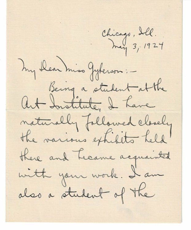 Image for AUTOGRAPH NOTE SIGNED by the American Painter INDIANA GYBERSON diagonally penned at the end of a letter by Fridolf Johnson requesting a sample of her handwriting. AUTOGRAPH NOTE SIGNED by the American Painter INDIANA GYBERSON diagonally penned at the end of a letter by Fridolf Johnson requesting a sample of her handwriting.