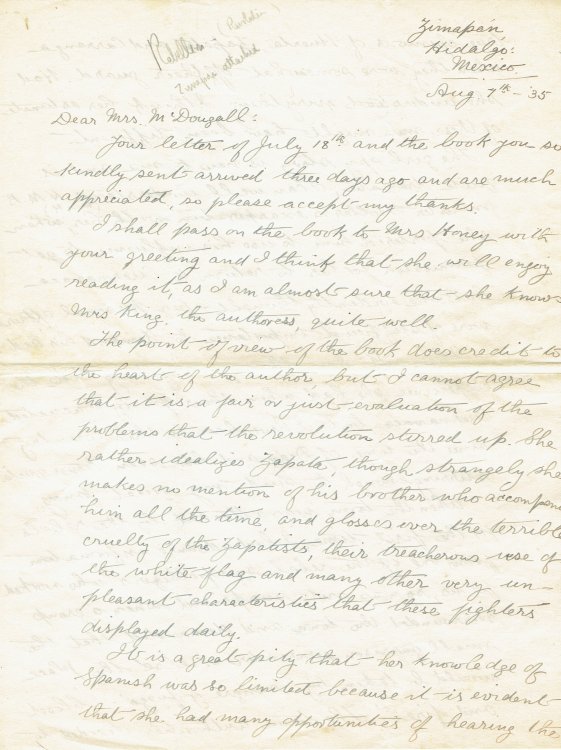 Image for THE MEXICAN REVOLUTION. A 6-PAGE AUTOGRAPH LETTER SIGNED. A first hand account of an attack on the village of Zimapan by THE MEXICAN REVOLUTION. A 6-PAGE AUTOGRAPH LETTER SIGNED. A first hand account of an attack on the village of Zimapan by