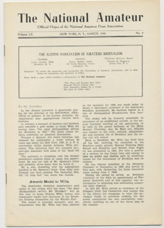 Image for THE NATIONAL AMATEUR. March, 1938. THE NATIONAL AMATEUR. March, 1938.